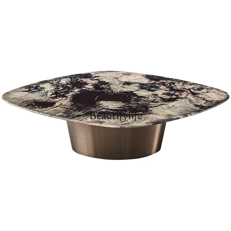 

Italian minimalist marble coffee table light luxury high-end stainless steel luxury stone tea table