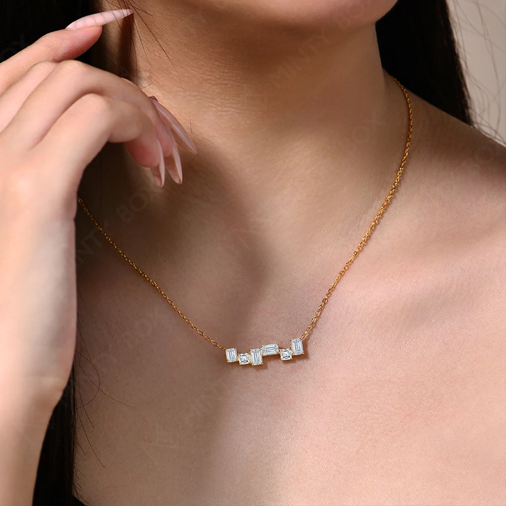 MINTYBOX S925 Sterling Silver Irregular Geometry Moissanite 45cm Necklaces Lab Diamond 18k Gold Plated for Women Wedding Jewelry