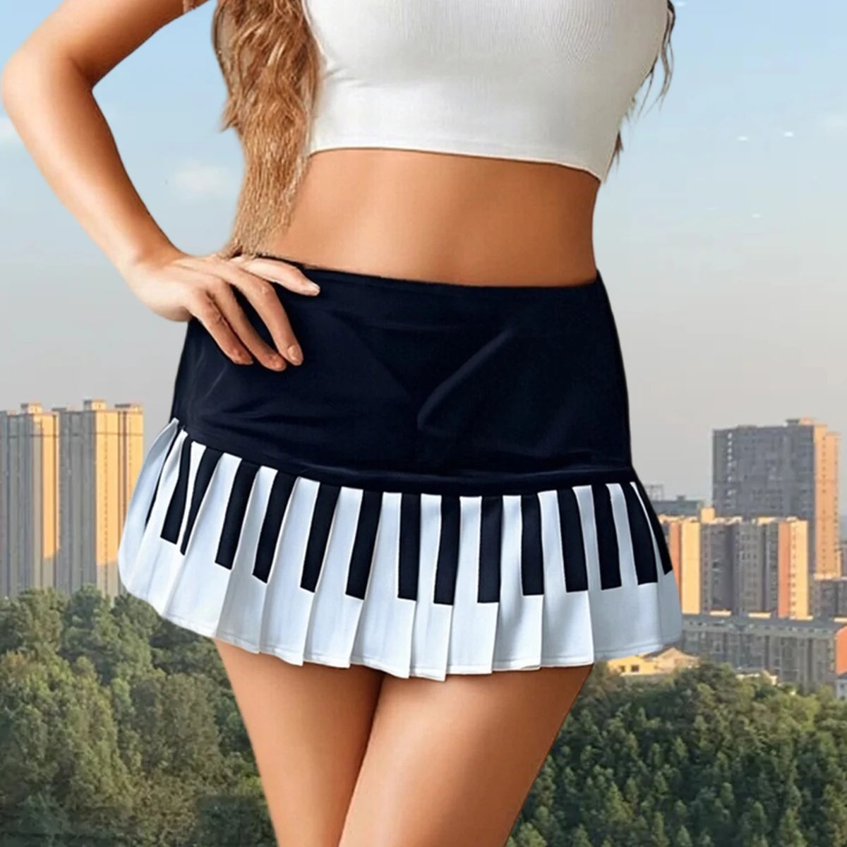تنورة نسائية بطيات بألوان متباينة تنورة صغيرة صيفية على شكل حرف a ملابس الشارع لنادي الحفلات