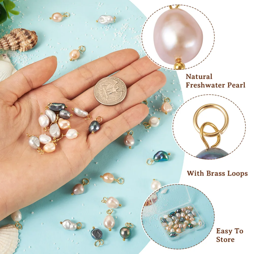 30Pcs Natural Cultured Freshwater Pearl Pendants Potato Shape Charms Mixed Color for Women Bracelet Necklace Jewelry Making DIY