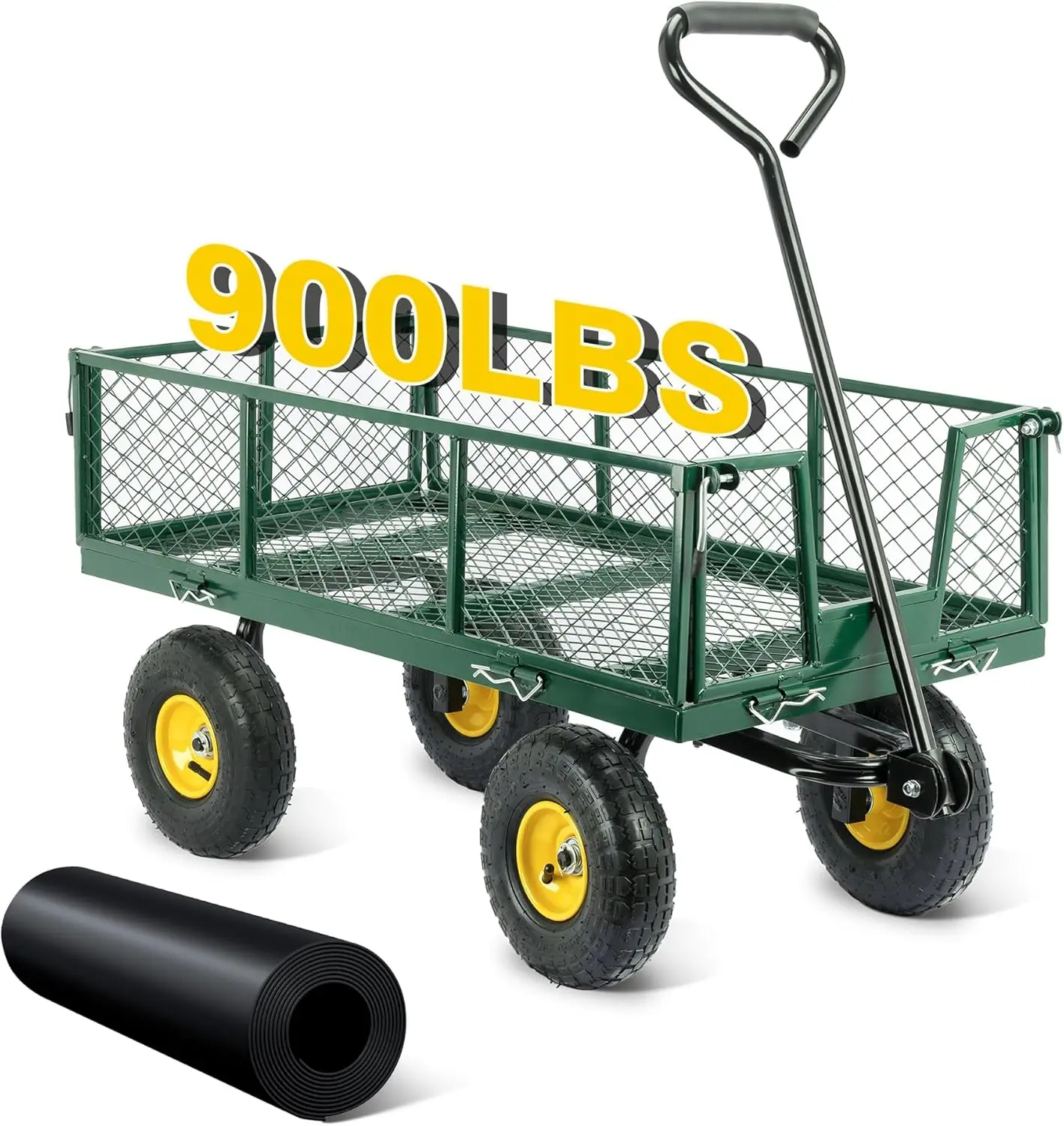 Capacity Garden Cart, Steel Garden Wagon Cart Heavy Duty with Removable Sides, Flexible Handle Yard Wagon, Green