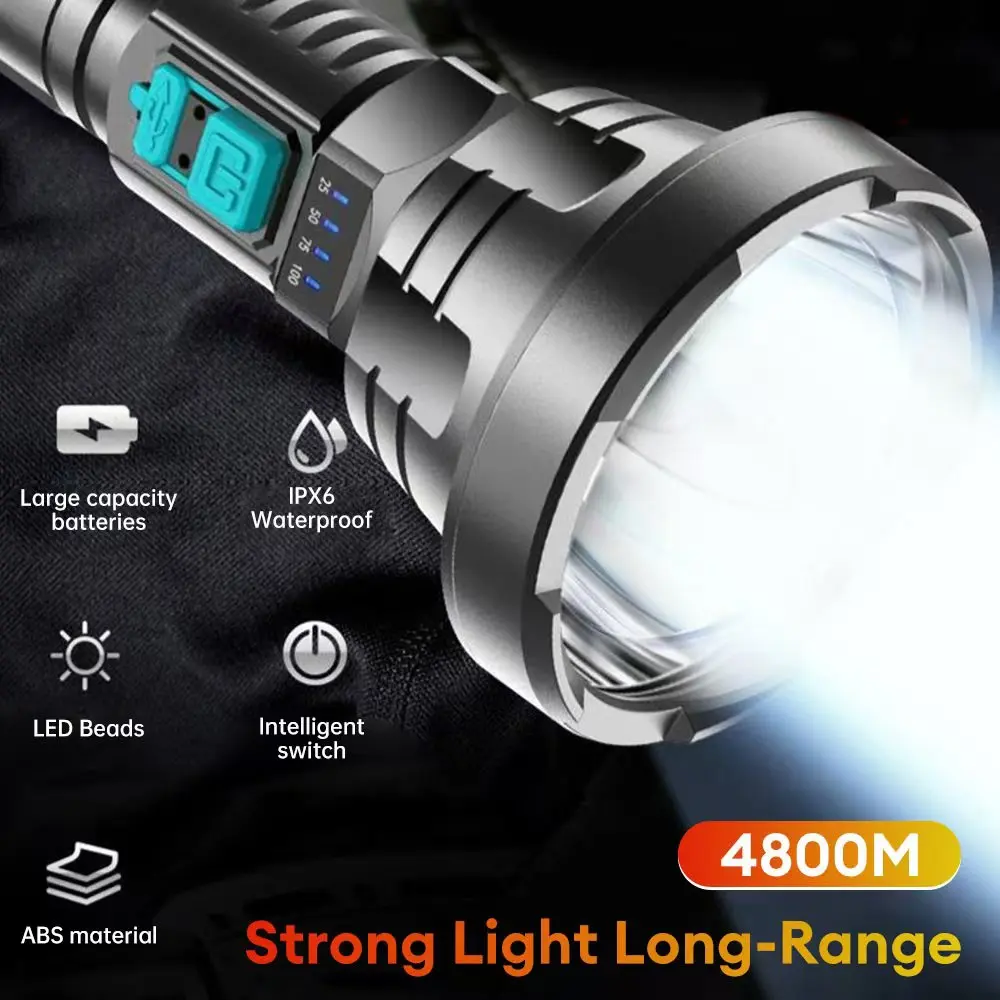 Torch Light Rechargeable Powerful Tactical Flashlight High Power Very Strong Flashlight Lamp With Rechargeable Charging Fishing.