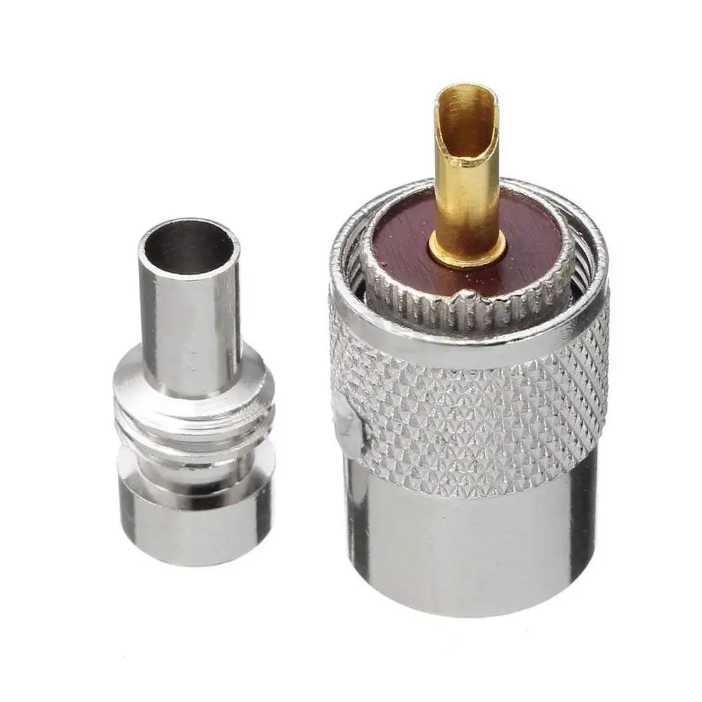 10Pcs Pl259 Solder Connector Plug Reducer Rg8u Rg58-3 Coax Cable High Reliability Vibration Resistance Gold Plated Contacts