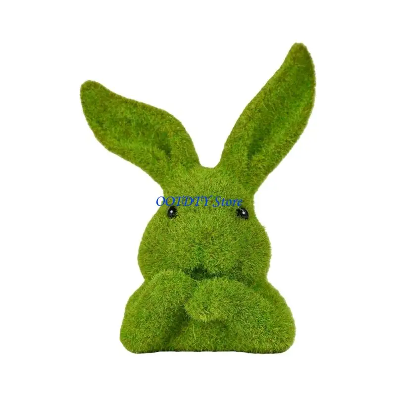 367A Faux Moss Flocking Rabbit Head Figurine for Easters Holiday Decoration Piece