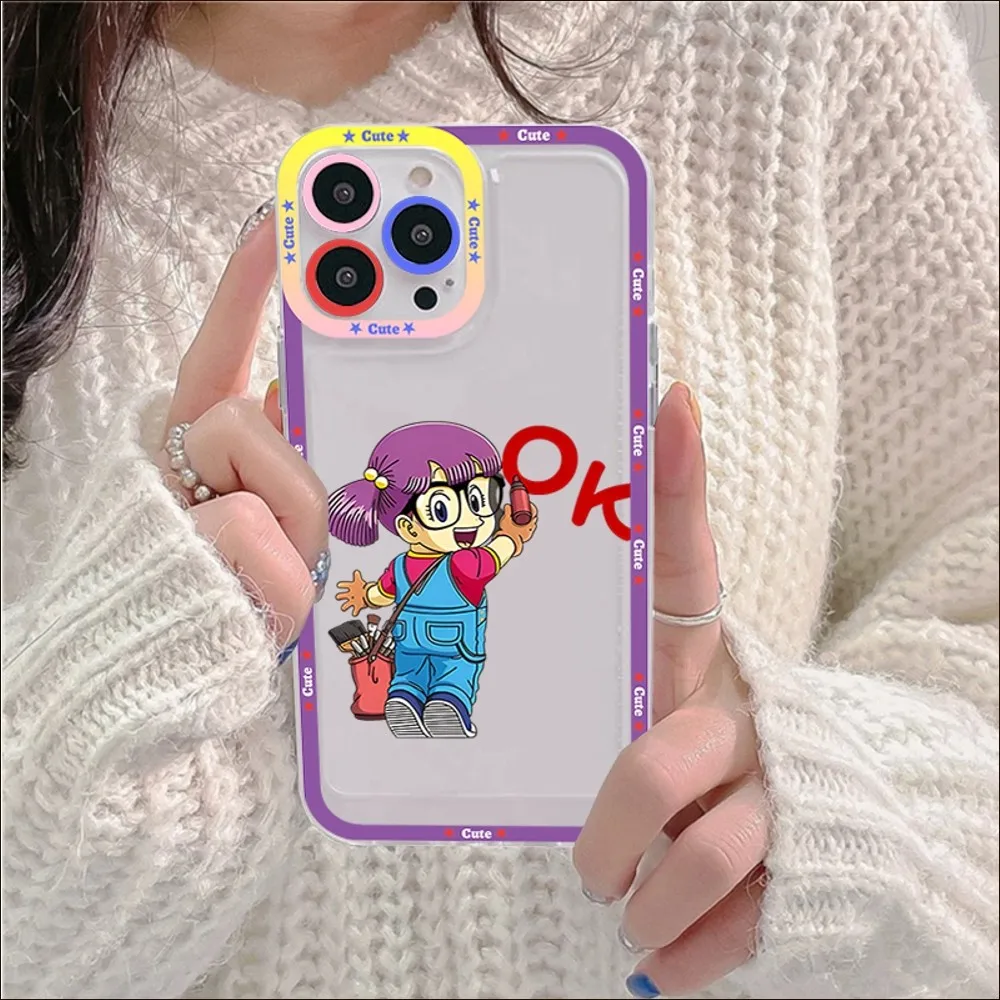 Etui na telefon iPhone 11 12 13 14 Mini Pro Max XR X XS TPU przezroczyste etui na 8 7 6 Plus SE 2020 Cartoon Dr Slump Arale