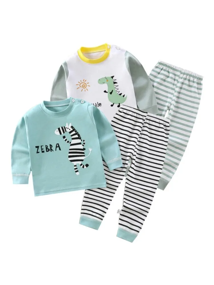 Costume pyjama imprimé dessin animé, hauts + pantalons, ensemble 2 pièces, sous-vêtements pour enfants garçons et filles, vêtements de nuit en coton pour bébés, vêtements de printemps et d'automne de