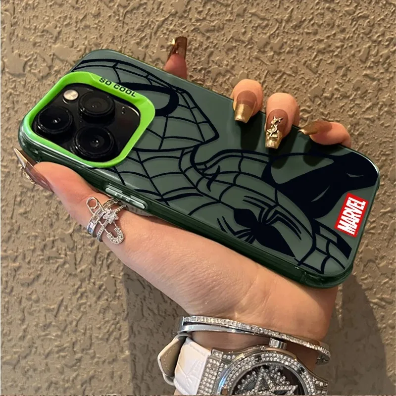 حافظة لهاتف آيفون 16E 11 12 16 15 14 13 Pro Max XS X XR Plus 8 7 SE 2020 Spider Marvel Spiderman Ironman PC Cover