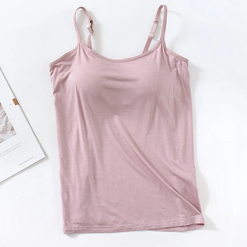 2024 NEW Women Padded Soft Casual Bra Tank Top Women Spaghetti Cami Top Vest Female Camisole With Built In Bra