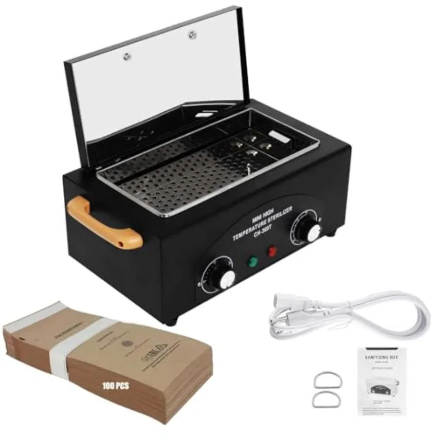 

High Temperature Metal Tool Cleaning Box 2L Dry Heat Cabinet High Temp with Stainless Tray Timer and Handle for Nail Art Tool S