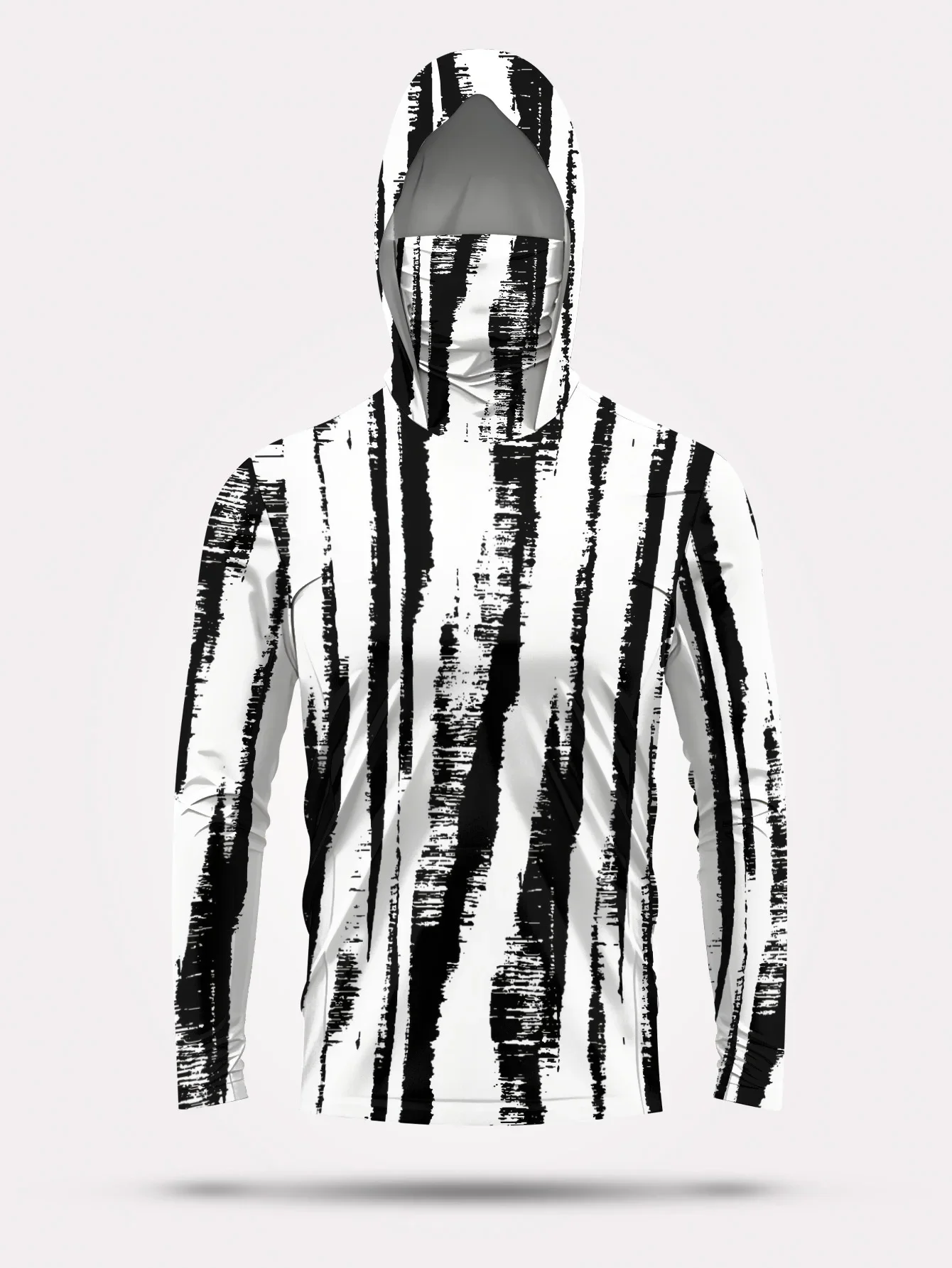 Men Black‑White Stripe Fishing Hoodie With Face Mask UPF50+ Quick Dry Sun Protection Long Sleeve Outdoor Fishing Tops view 4