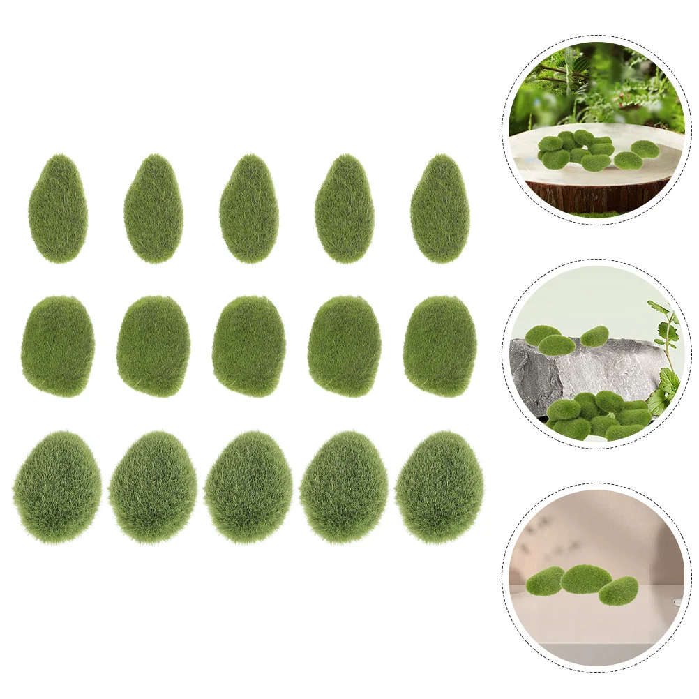 15 Pcs Stone Artificial Moss Lifelike Mossy Decorative Balls Faux Imitated Green Rocks Garden Layout Prop Office