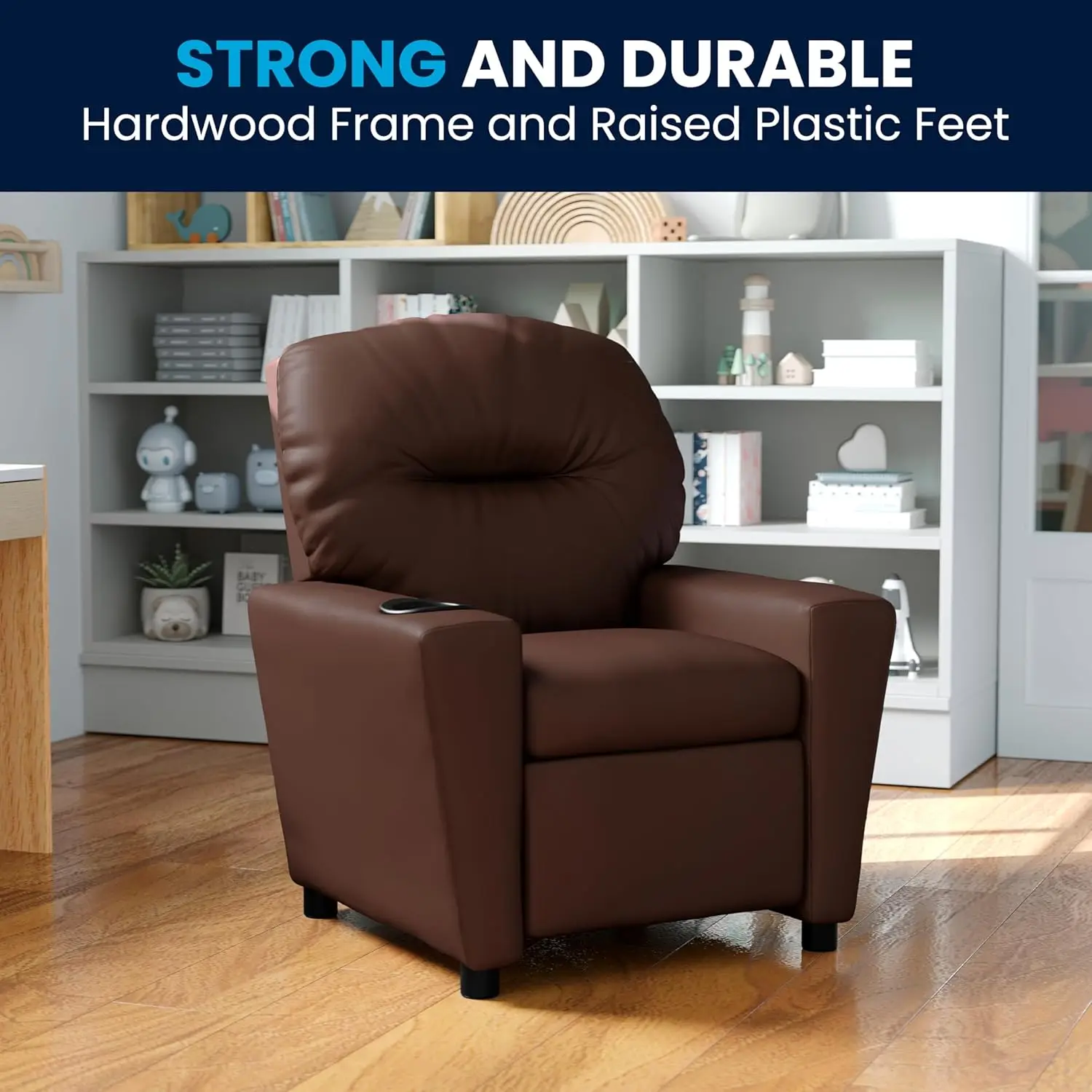 كرسي استرخاء للأطفال مع حامل أكواب، كرسي أمان، يدعم 90 رطلاً، تصميم بني معاصر