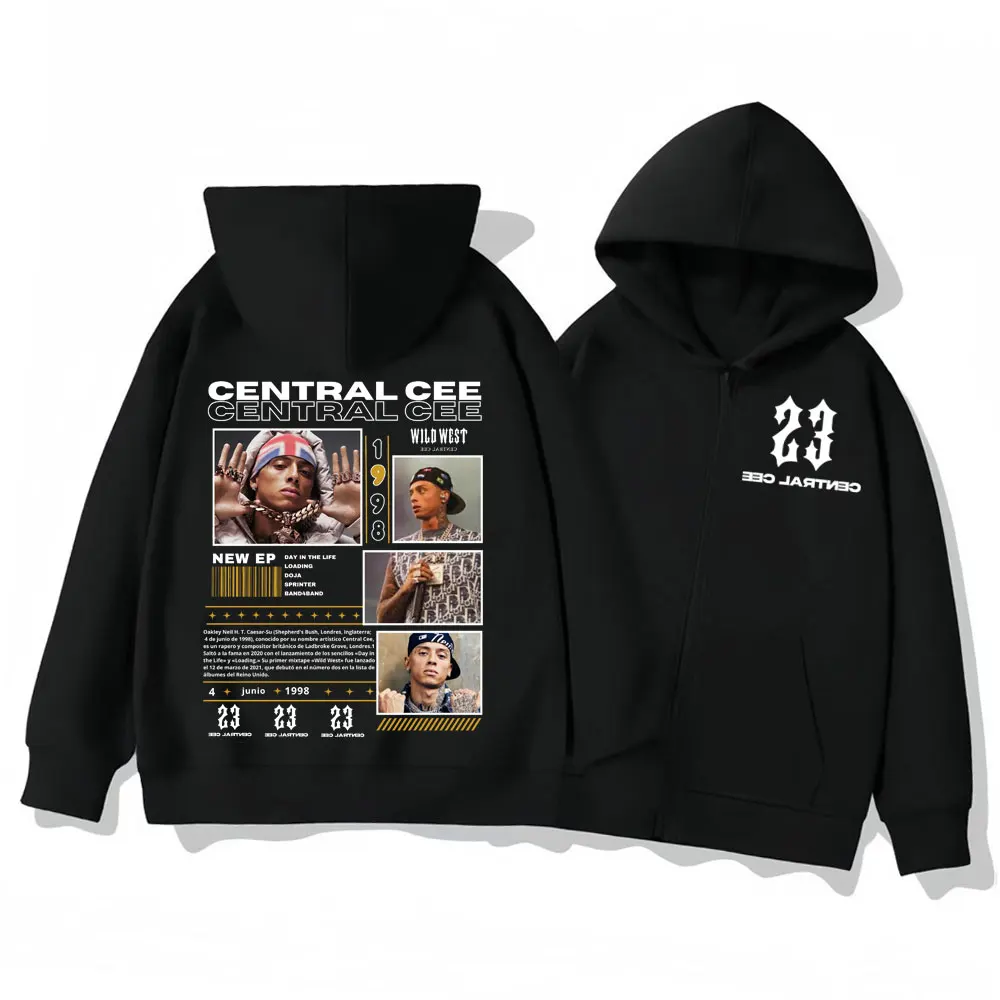 

Rapper Central Cee Wild West Tour 2025 Zipper Hoodies Fashion Hip Hop Zip Up Sweatshirts Men Women Casual Oversized Pullovers