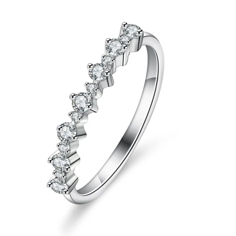 

BR Trendy 925 Silver 7-Stone Straight Row Moissanite Ring for Women, Luxury Pave Setting Stackable Band, Eternity Wedding Gift