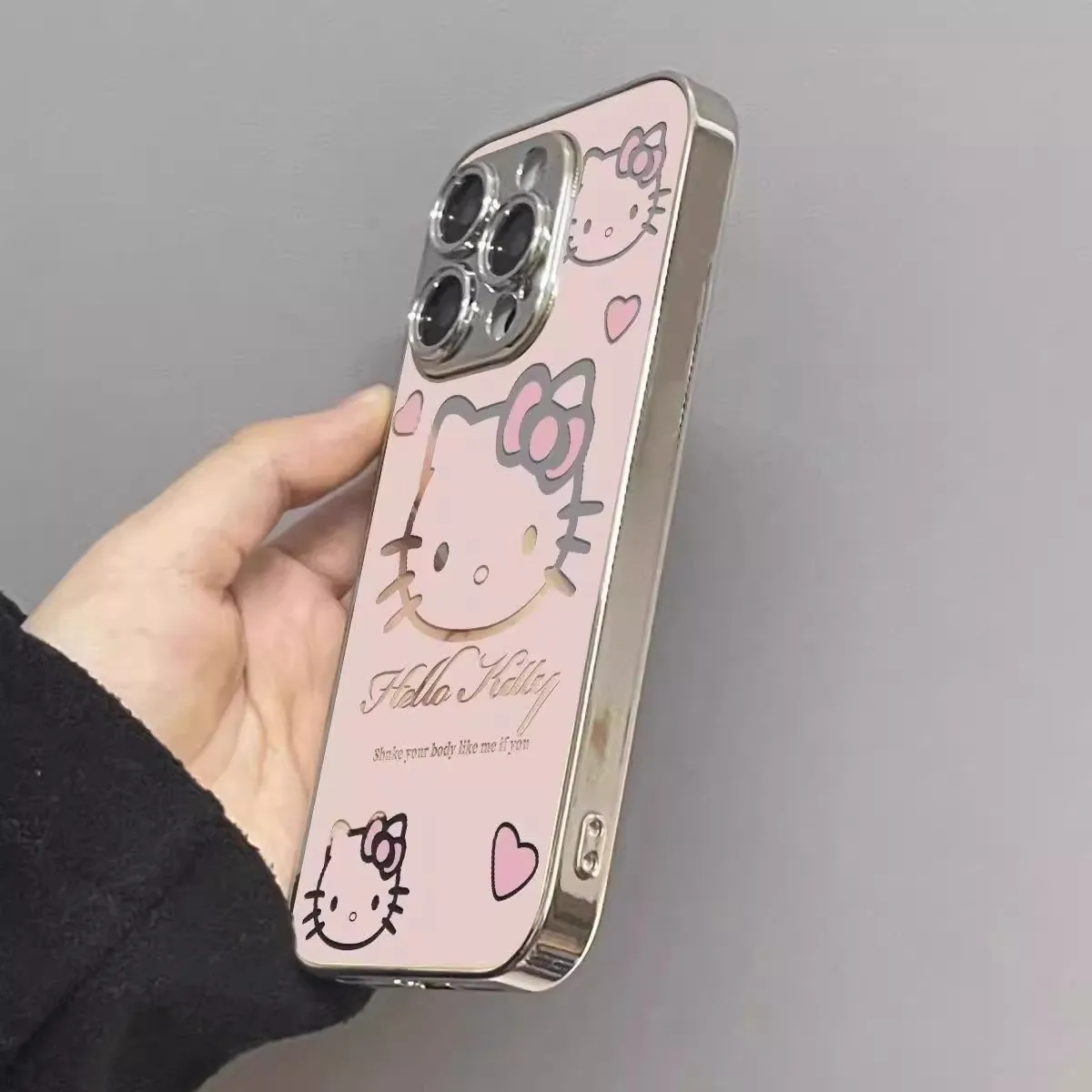 

Pink Hollow Hello Kitty Mirror Phone Case for Apple iPhone 17 Pro Max 16 Pro 15 Plus 14 Full Coverage Shockproof Protective Case