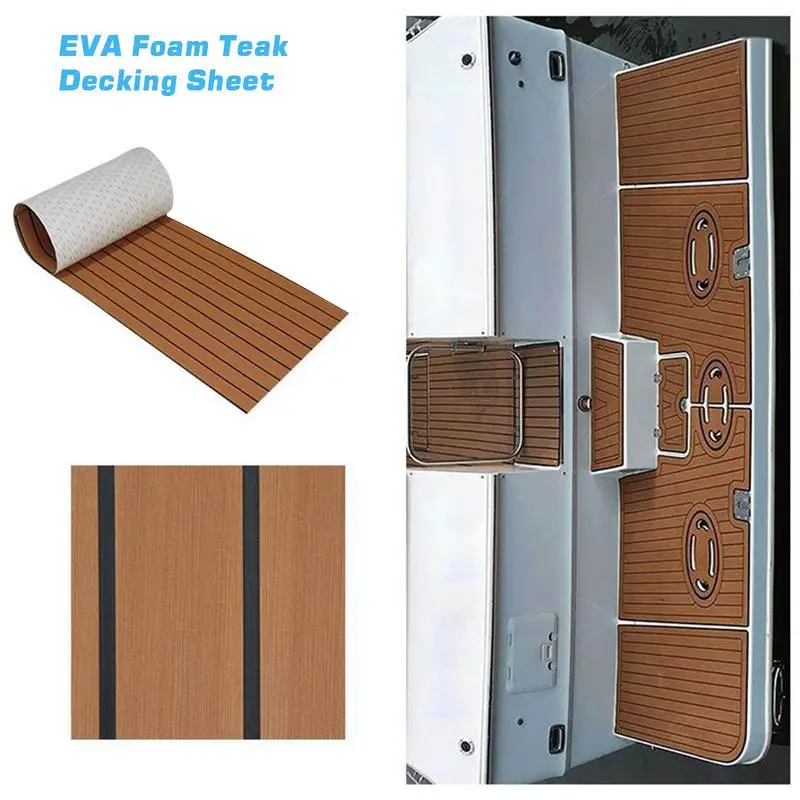 

EVA Foam Faux Teak Boat Deck Mat Marine Flooring Self-Adhesive Marine Boat Decking Sheet 2400x450x6mm Yacht Accessories Portable