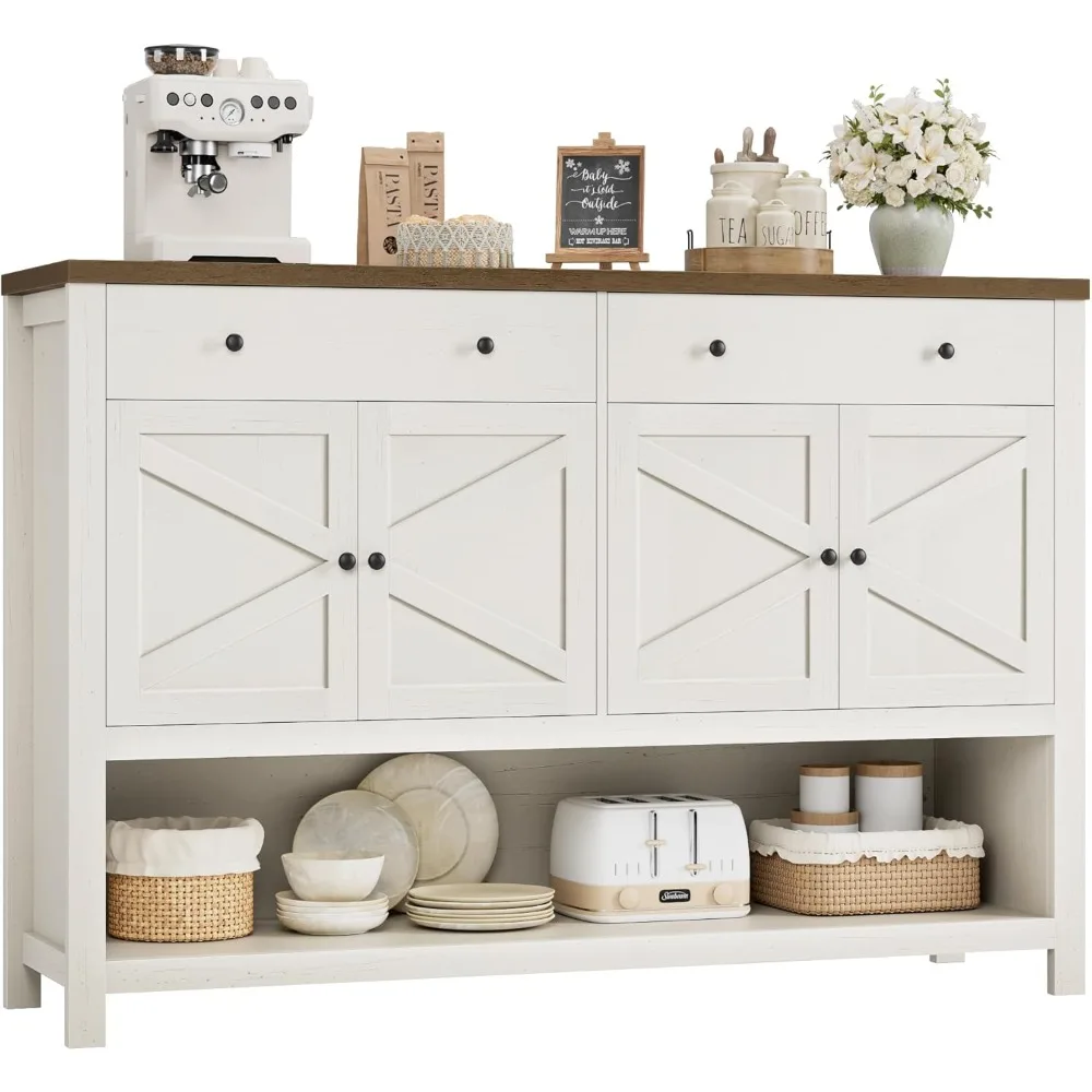 

55 inch buffet cabinet with storage space, coffee bar with 2 drawers, farmhouse console table with door, storage room