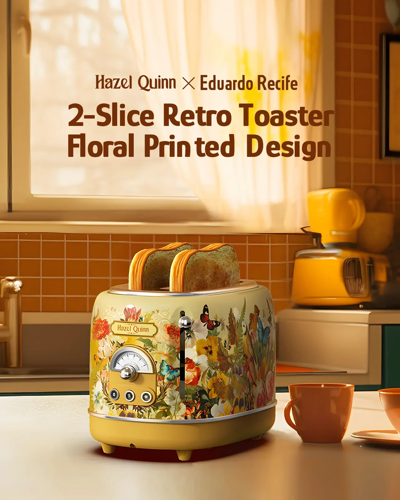 220V Vintage Electric Kettle with Unique Brazilian Artist Hand-painted Design, 304 Stainless Steel