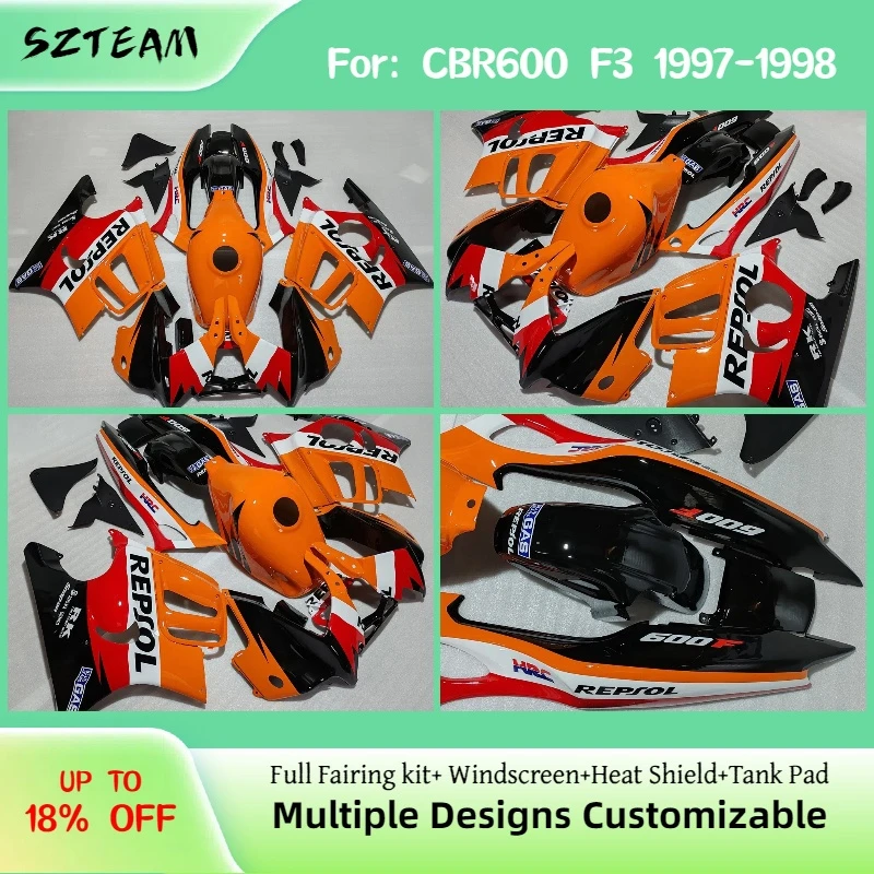 

Высококачественный комплект обтекателей для мотоцикла Honda CBR600F3 1997-1998, набор панелей кузова, подходит для CBR 600F3 97-98 Pro