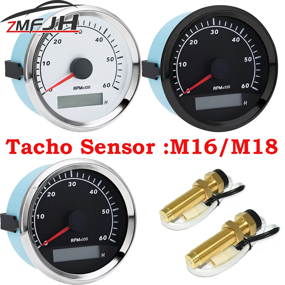 6000RPM Meter Tachometer + M16 Sensor 85MM Digital Tachometer Gauge for Diesel Gasoline Boat Car RPM Gauge with LCD Hourmeter