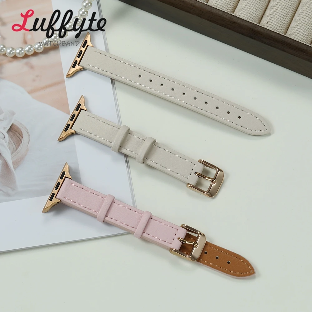  Schlankes Lederarmband für Apple Watch Band 1–10, Ultra SE 2, Damenarmband für iWatch 38/40/41/42/44/45/46/49 mm