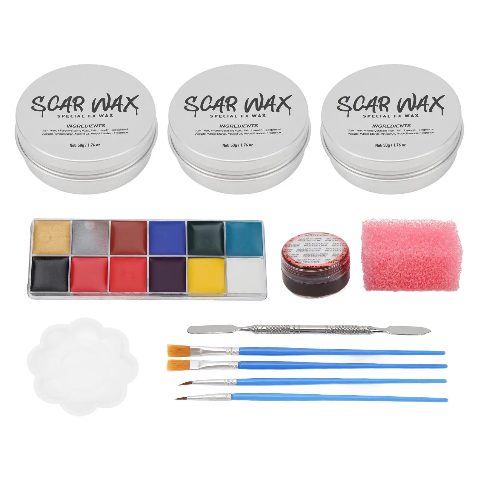 Kit de maquillaje de cera para cicatrices de 12 colores con pinceles y esponja - Kit de heridas falsas de efectos especiales para carnaval y disfraces