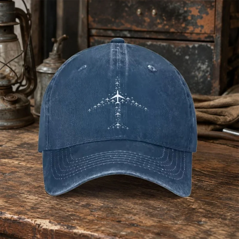 Airplane Pattern Washed Baseball Cap Duckbill Hat for Fitness Sports Travel Daily Wear Multi-Color Valentine's Gift