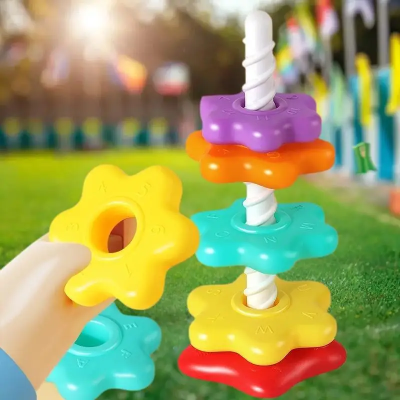 

1 Set Montessori Rotating Rainbow Tower Baby Stacking Toys Children Develop Motor Skills Game Spinning Stacking Toy Gifts
