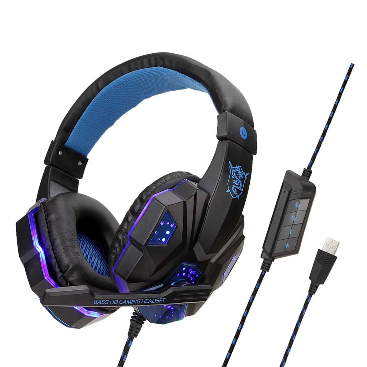 10PCS Bass Stereo Wired USB Computer Headset with Microphone 7.1 Surround Sound PS4 Gaming Headphones With Led Light for PC