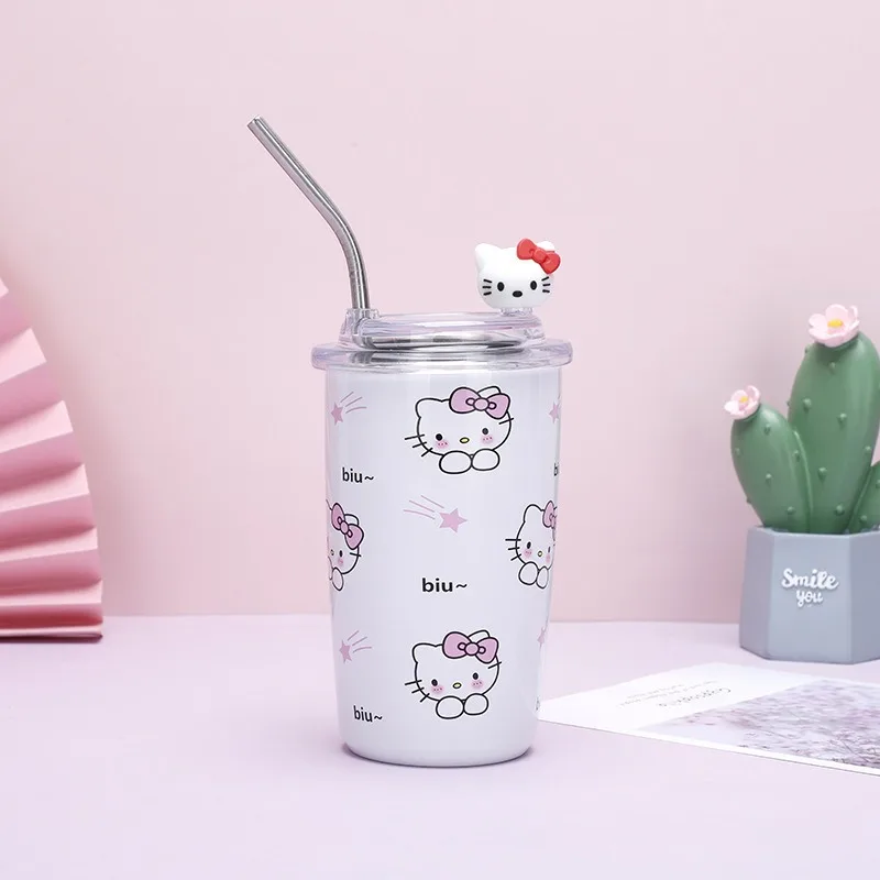 Japanese Cartoon Sanrio Thermos Cup Kawaii HelloKitty Creative Straw Cup Exquisite Gift