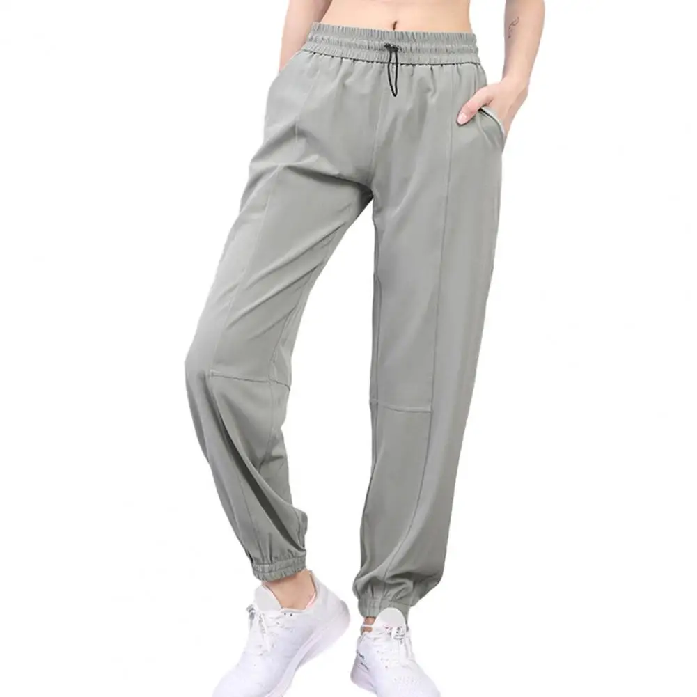 

Women Pants Drawstring Elastic Waist Ankle-banded Soft Breathable Thin Quick Dry Pockets Patchwork Trousers Sweatpants