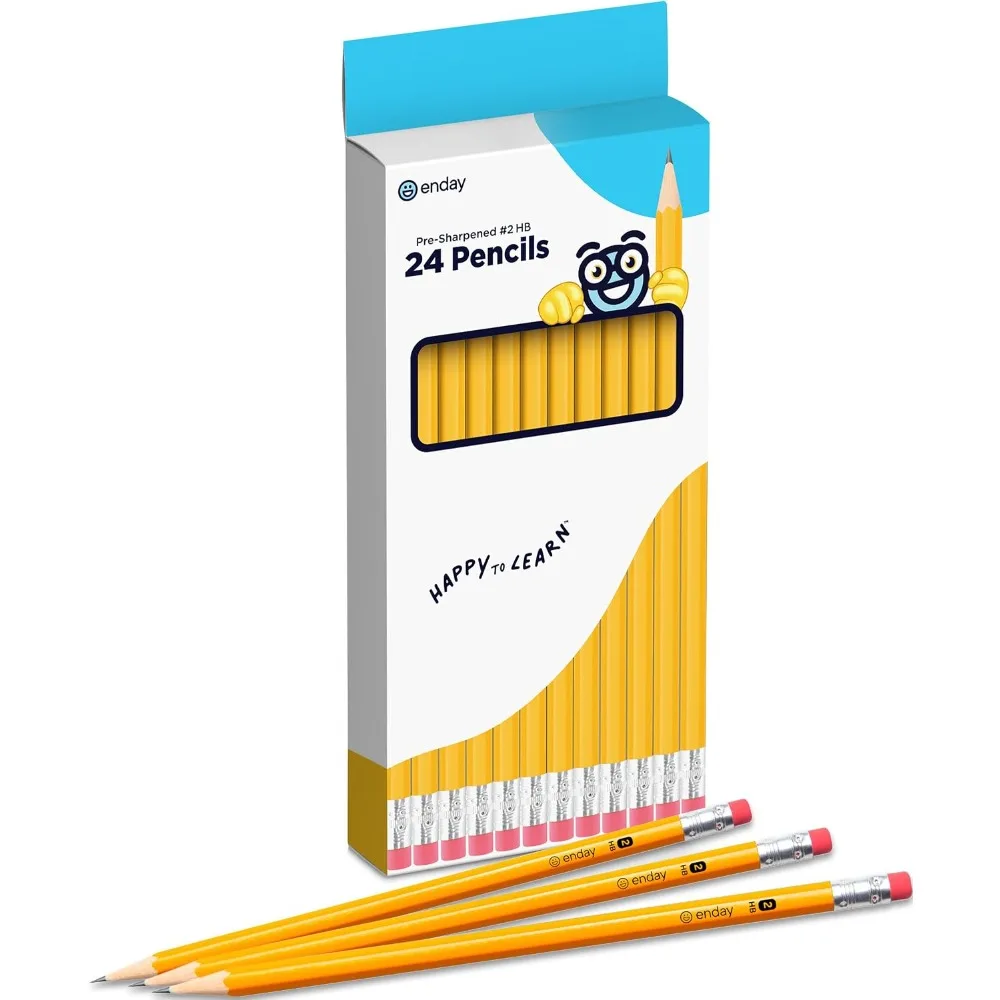 Pre-Sharpened #2 Pencils with Eraser, 24 Pack Wood Cased Yellow Pencils for School Office Classroom Writing and Art Supplies