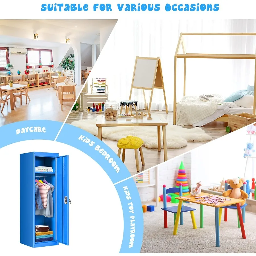 خزانة تخزين معدنية لغرفة النوم مع باب قابل للفتح ومفتاحين مثالية لتنظيم الملابس والألعاب والمعدات الرياضية في السيارة النهارية