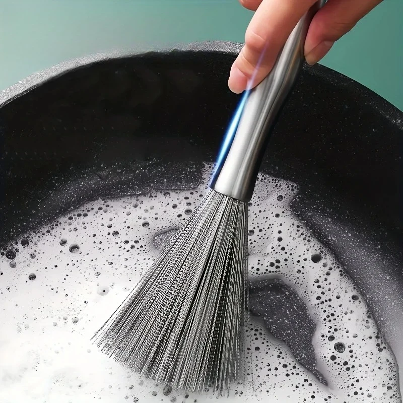 Escova de pan de aço inoxidável com alça longa escova de lavar louça limpador de pote forte descontaminação hangable cozinha ferramentas limpas
