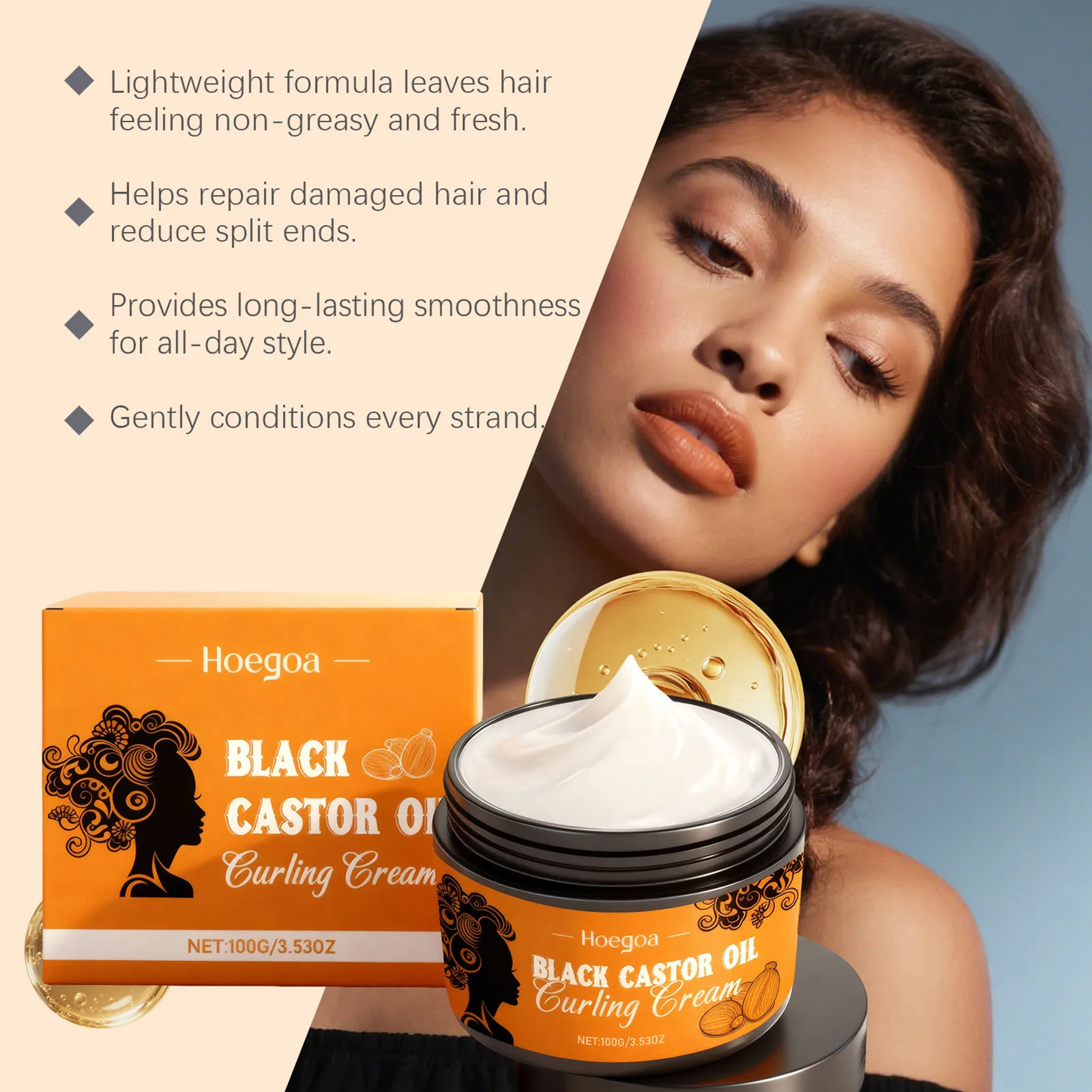 100g Black Castor Oil Curling Cream,Styling Curling Cream,Moisturizing Curl Cream For Natural Hair Definition 2