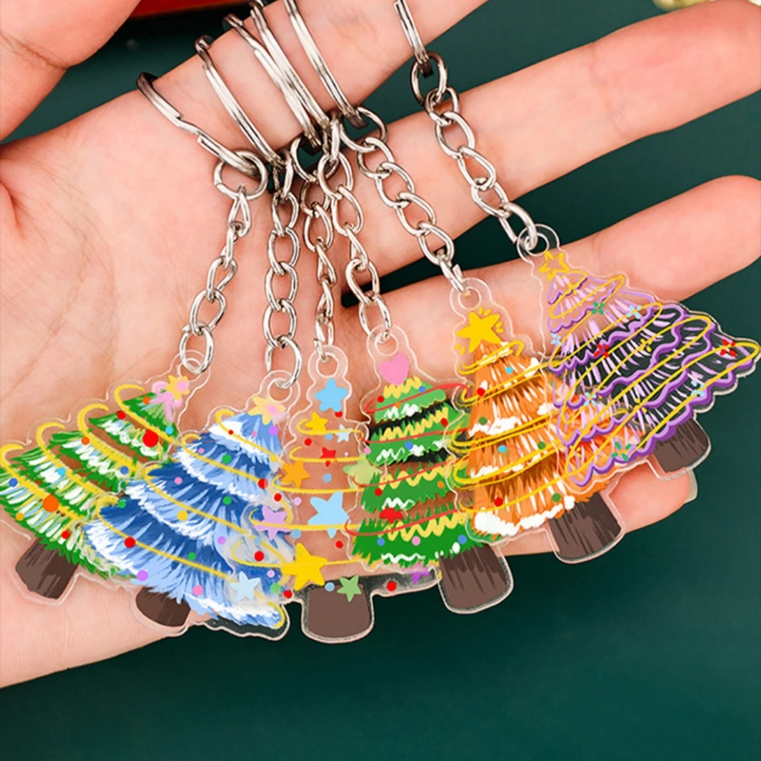 Christmas Tree Pendant Sparkling Festive Key Chain Christmas Tree Keychain Customizable Holiday Keyring For Keys Stocking Gift