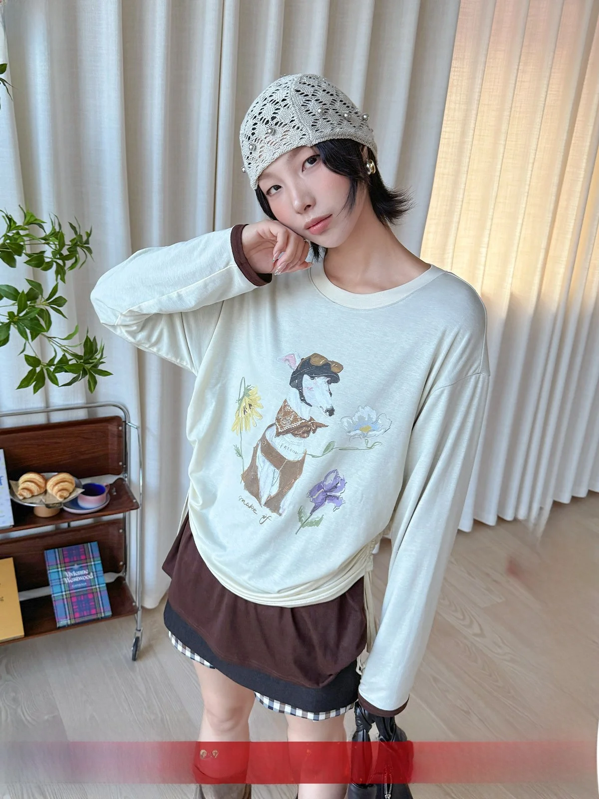 

Футболка с длинным рукавом для женщин, повседневная, с круглым вырезом, с принтом, удобная посадка