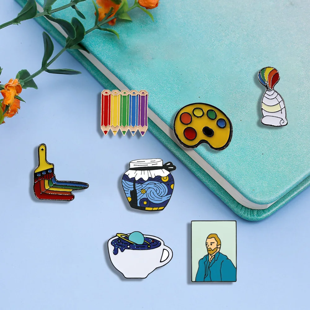 Genius Van Gogh! Famous Painter Enamel Brooches Artist Custom Brush Art Oil Painting Pins Badges Clothes Jewelry Gift for Friend