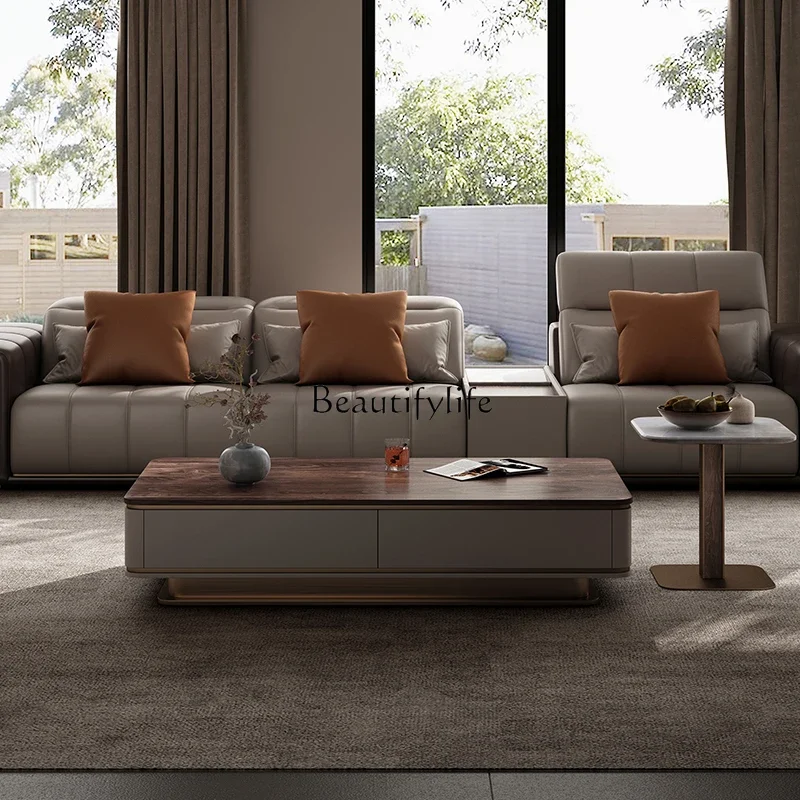 04Modern minimalist rectangular solid wood coffee table villa whole house haute couture matching North American black walnut