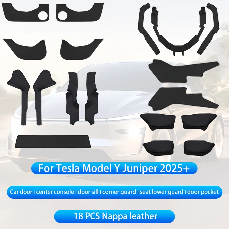 Voor Tesla Model Y Juniper 2025 + Middenconsole Twee Zijpaneel Anti Kick Pad Protector Lederen Sticker Voet Cover Auto accessoires