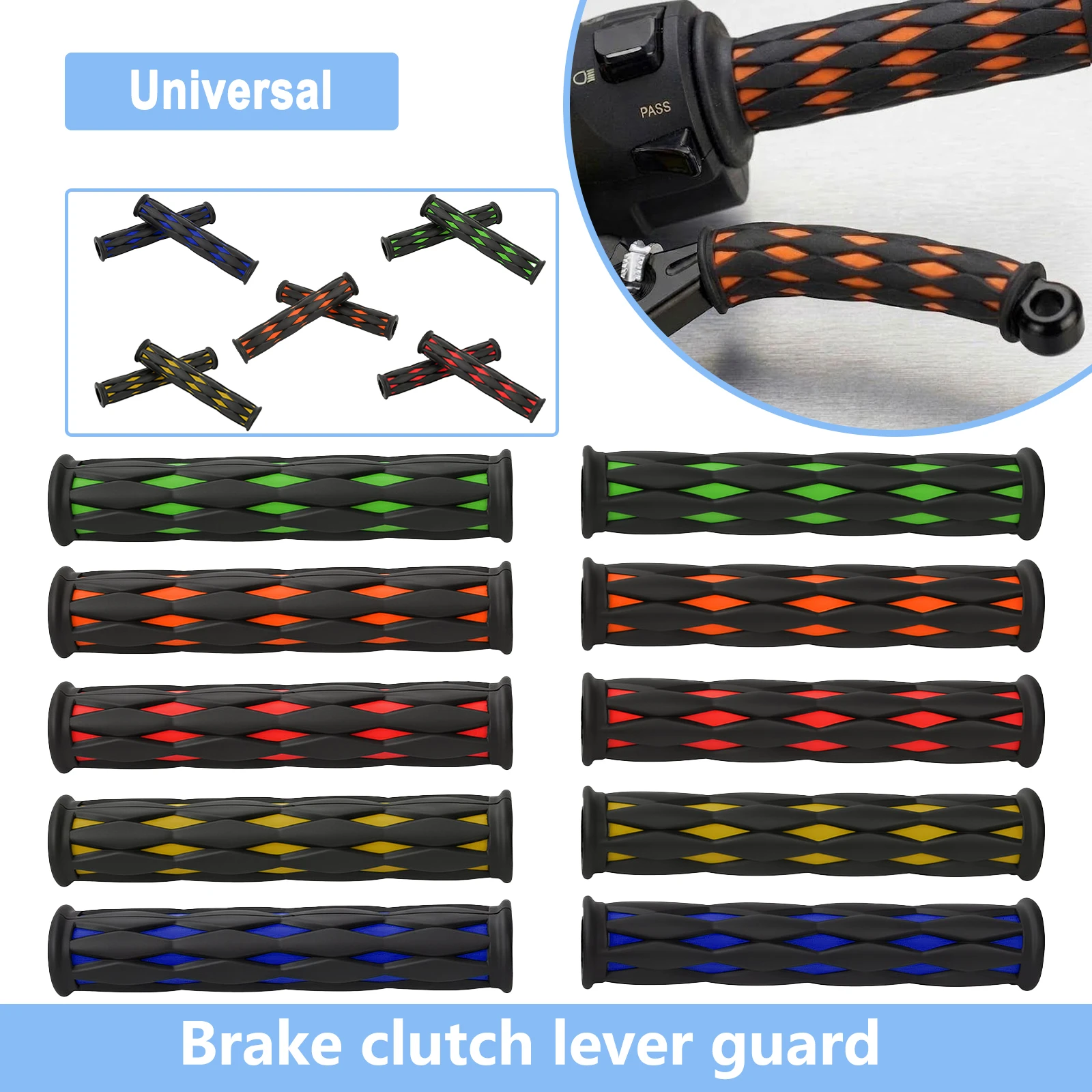 Lever Grips Protector Guard 2Pcs Universal Motorcycle Anti - Slip Rhombus Pattern Durable Rubber Brake Clutch Sleeve Bar Cover