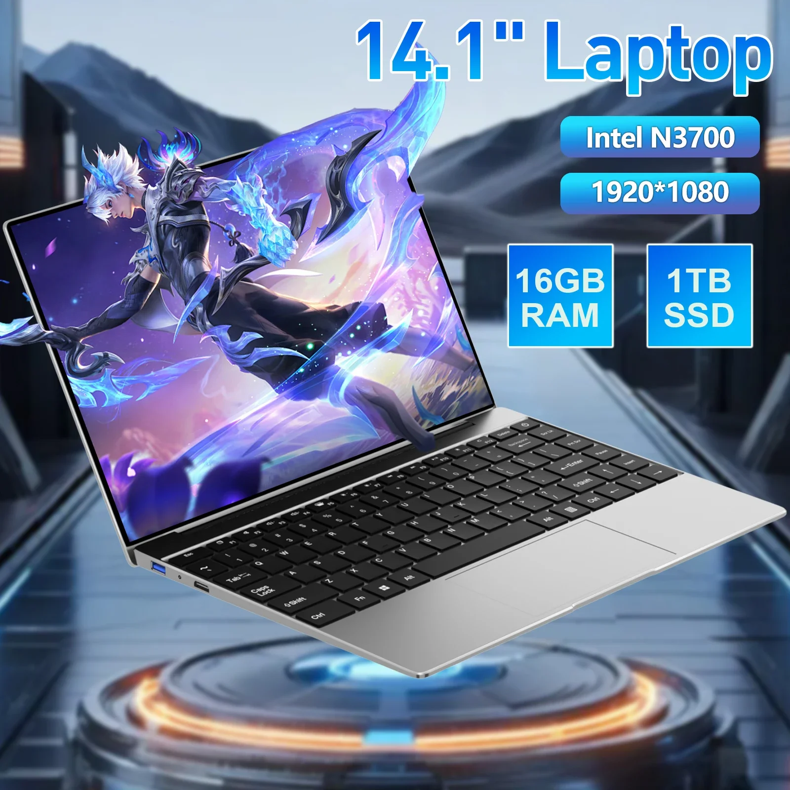 2025 Laptop Windows 11 Pro Ultra Slim Notebook Gamer Intel Pentium N3700 16GB 1024GB 1920*1080 Display Office Study Computer PC