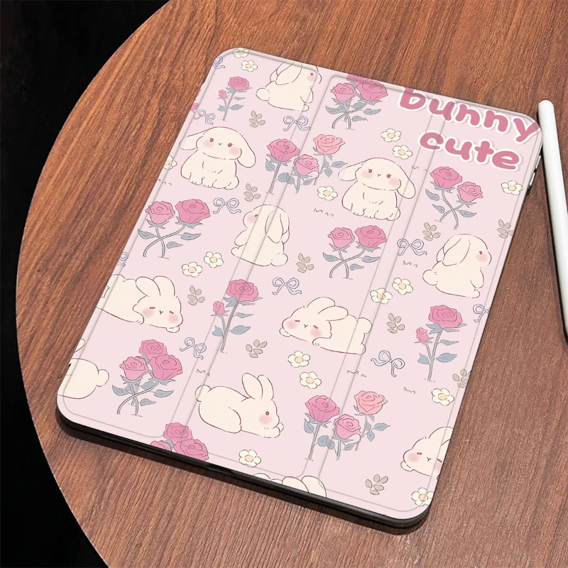 Cover Pencil Holder Funda For IPad Air 6 Case IPad 10th Gen Air 5th 4th 10.9 Pro11 2nd 3rd 4th IPad 10.2 7th 9th 8th Cute Rabbit