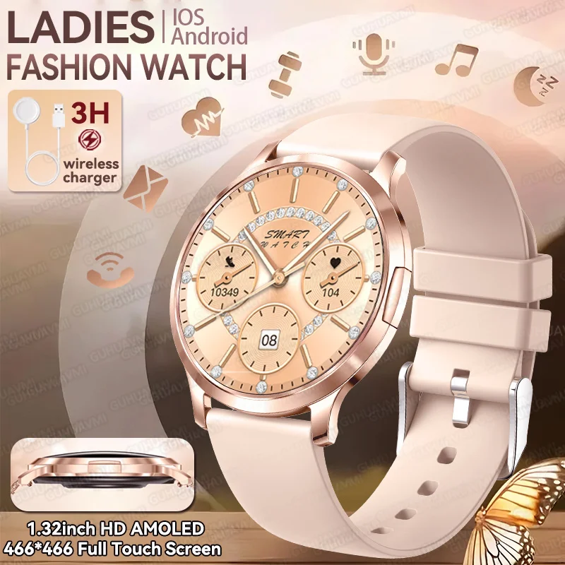 

2025 Lady Fashion Smart Watch women 1.32"AMOLED HD Screen GPS Heart Rate Bluetooth Call Waterproof Sport SmartWatches
