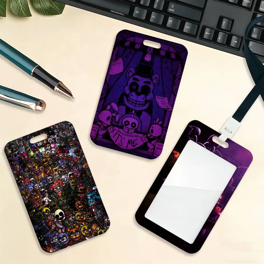FNAF F-Five-nights-At-FreddyS Card Holder Cardcase Bus Subway Work Permit Student Lanyard Neck Straps Badge Holder