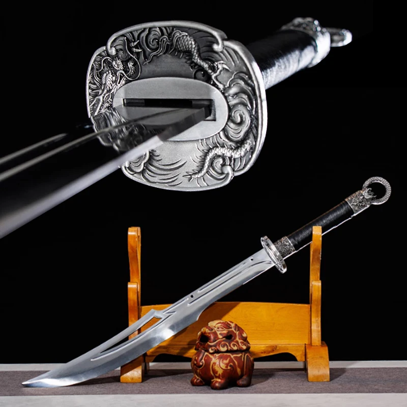 

Chinese Wushu Sword High Manganese Blade Moive OXtail Swords No Sheath Alloy FItting Non Sharp