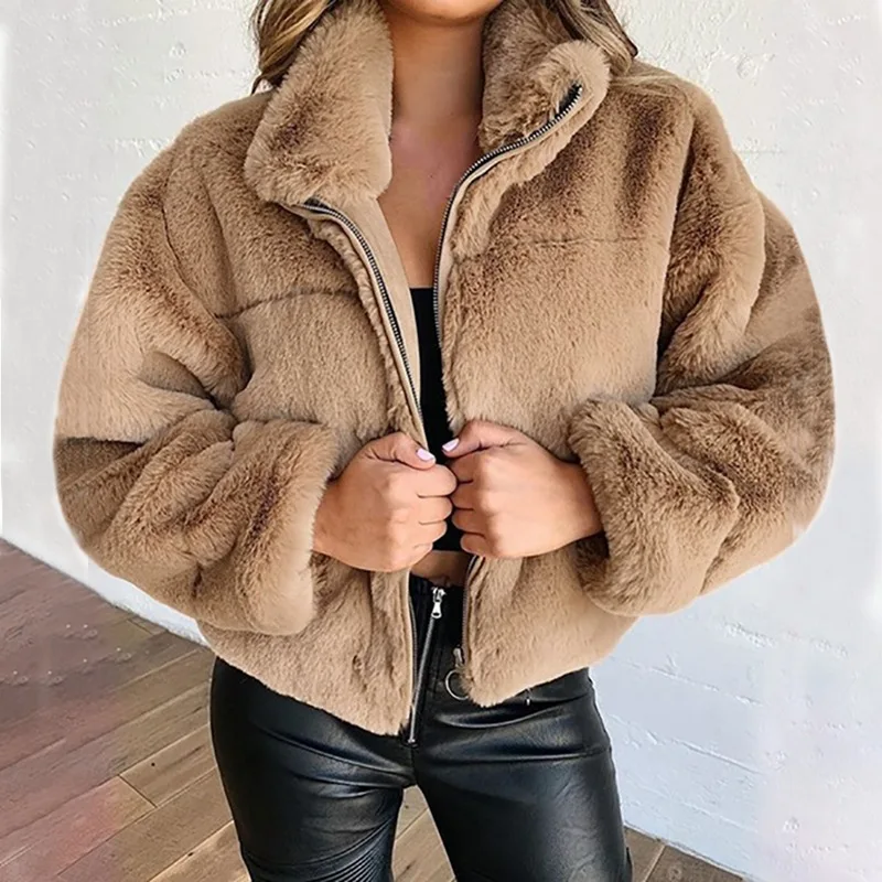 

Loose Jacket 2022 Autumn Winter Women Long Sleeve Zipper Fluff Warm Coat Thickened Casual Fashion Outerwear Oversized Jacket