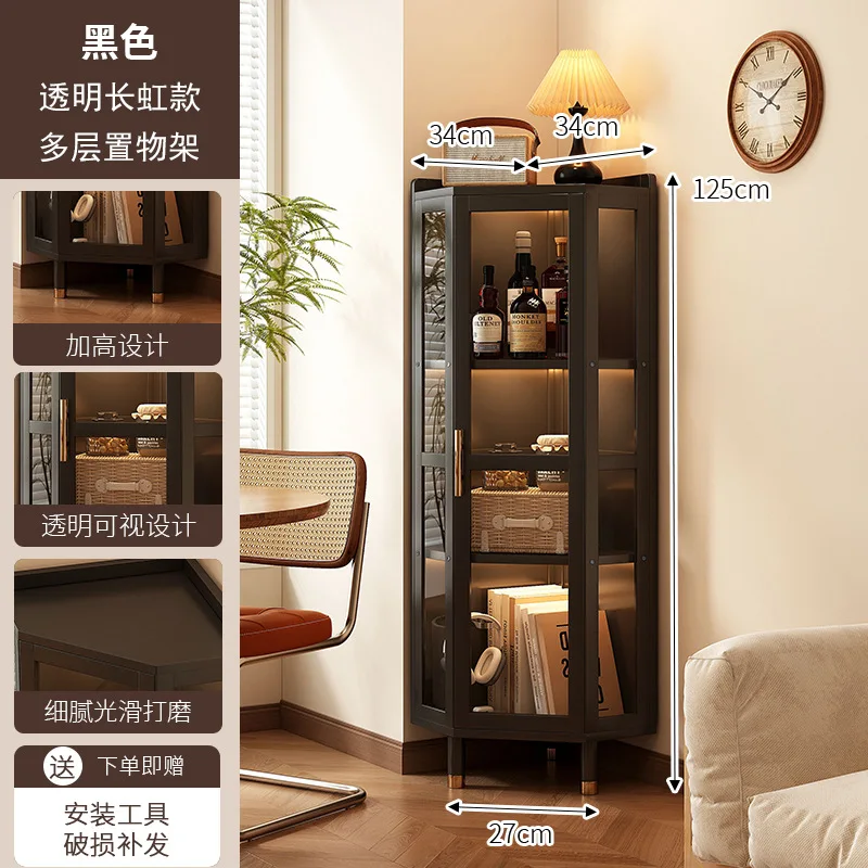 Corner storage rack for home living rooms, corner cabinet, floor-standing high-end dustproof triangular display cabinet