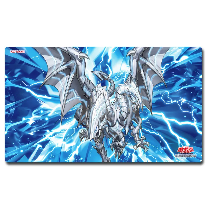 600X350X2Mm Diy Yu-Gi-Oh! Blue-Eyes Twin Burst Dragon Card Battle Mat Single Player Board Game Card Duel Plate Battle Mat Gift