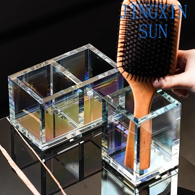 Bathroom Wash Counter Shelf High-grade Crystal Glass Storage Box Toothbrush Toothpaste Comb Makeup Brush Pen Holder